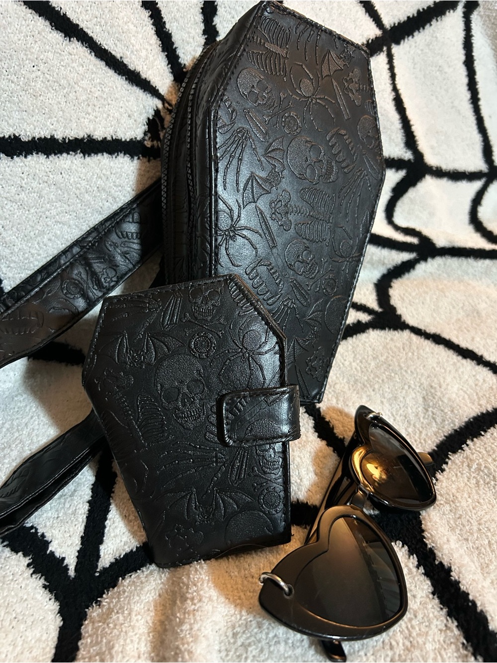 Black Embossed Coffin Crossbody Bag with matching wallet